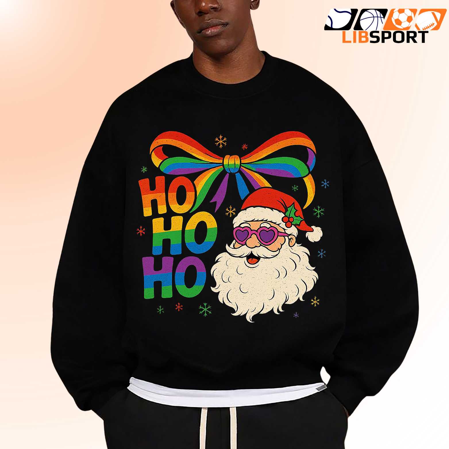 Rainbow Santa Bow Christmas T-Shirt, Gay Pride Holiday Unisex Tee